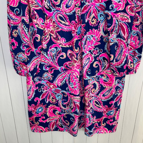 Lilly Pulitzer size XL Emery shift dress pink blue paisley floral cotton 3/4 sl - Picture 5 of 14
